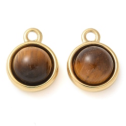 Тигровый глаз Ионное покрытие (ip) 304 нержавеющая сталь с подвесками из тигрового глаза, ручная полировка, круглые, 13.5x10.5x7 мм, отверстие : 1.8 мм