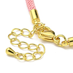 Pink Nylon Cords Bracelet Makings Fit for Connector Charms, with Brass Findings and 304 Stainless Steel Lobster Claw Clasps, Long-Lasting Plated, Pink, 6-1/2~6-3/4 inch(16.5~17cm), Hole: 1.8mm