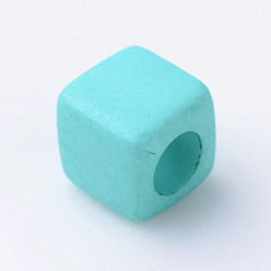 Sky Blue Solid Color Acrylic European Beads, Cube Large Hole Beads, Sky Blue, 7x7x7mm, Hole: 4mm, about 1900pcs/500g