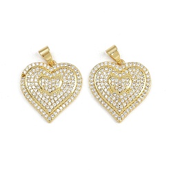 Настоящее золото 16K Латунные микро проложить кубического циркония подвески, сердце, реальный 16 k позолоченный, 20x21x4 мм, отверстие : 3x5 мм