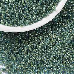 (RR3743) Fancy Lined Aqua Green MIYUKI Round Rocailles Beads, Japanese Seed Beads, (RR3743) Fancy Lined Aqua Green, 15/0, 1.5mm, Hole: 0.7mm, about 5555pcs/bottle, 10g/bottle