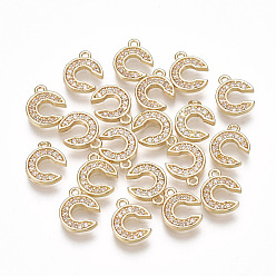Letter C Brass Cubic Zirconia Charms, Letter, Clear, Real 18K Gold Plated, Letter.C, 10x8x1.5mm, Hole: 1mm