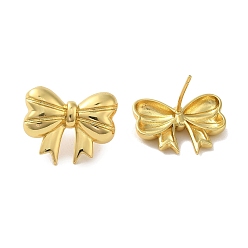 Real 18K Gold Plated Rack Plating Brass Clip-on Earrings, Long-Lasting Plated, Lead Free & Cadmium Free, Bowknot, Real 18K Gold Plated, 16.5x20mm