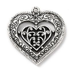 Antique Silver Tibetan Style Alloy Pendants, Heart, Antique Silver, 29.5x27x3mm, Hole: 1.6mm, about 106pcs/500g