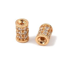 Chapado en Oro Real 18K 925 cuentas de circonita cúbica transparente micropavé de plata de ley, chapado en rack, larga duración plateado, columna, con 925 sello, real 18 k chapado en oro, 5.5x3.5 mm, agujero: 1 mm