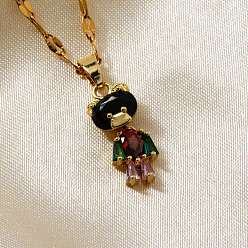 Разноцветный Латунные ожерелья с подвеской в виде медведя из кубических цирконий, золотые, красочный, 15.75 дюйм (40 см)