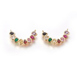 Colorful Golden Tone Brass Micro Pave Cubic Zirconia Pendants, Colorful, 15x25x3mm, Hole: 1mm