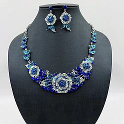 Капри Синий Ожерелья с подвесками из цветочного сплава и серьги-гвоздики, платина, Капри синий, 435 мм