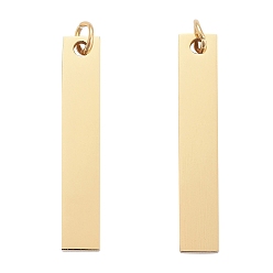 Золотой Ионное покрытие (ip) 304 подвески из нержавеющей стали, с целью перехода в кольце, зеркальная полировка, прямоугольный шарм, штамповка пустой метки, золотые, 32x6x1.5 мм, отверстие : 3 мм