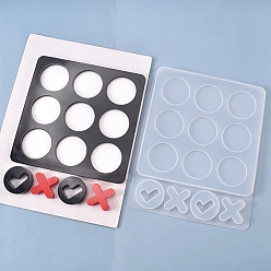 White Tic Tac Toe Board Game Silicone Molds, XO Fun Family Games Silicone Epoxy Resin Casting, for DIY Kids Adult Table Game, White, 237x190x12.5mm,  Flat Round: 42mm, Cross: 35x35mm