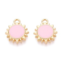 Pink Подвески из эмали и сплава, очарование солнца, золотые, розовые, 16x13.5x3 мм, отверстие : 1.8 мм