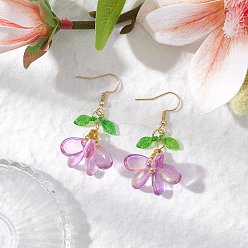 Сливовый 304 серьги с подвесками из стекла из нержавеющей стали, цветок, золотые, слива, 45x24 мм