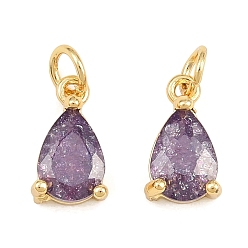 Фиолетовый Подвески из латуни и стекла, очарование слезы, реальный 18 k позолоченный, граненые, фиолетовые, 10x5.5x4 мм, отверстие : 2.3 мм