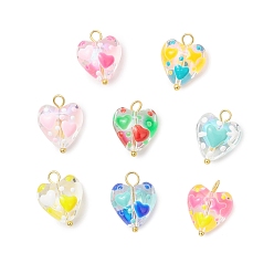 Золотой Подвески из стеклянной эмали ручной работы, сердце, с латунными петлями, золотые, 17.5x13.5x8 мм, отверстие : 2.5 мм