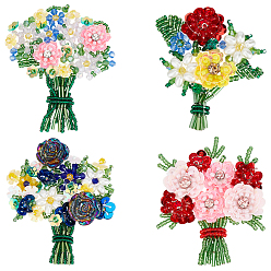 (52) Непрозрачная лаванда 4 шт. 4 стили стеклянные бусины пайетки цветы аксессуары для одежды, букет, разноцветные, 65~80x57~68 мм, 1 шт / стиль