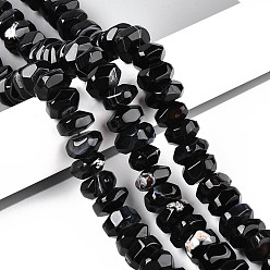 Черный Природный агат бисер нитей, окрашенные, граненые, рондель, чёрные, 11~18x11~18x8~10 мм, отверстие : 1.2 мм, около 40~41 шт / нитка, 14.57~14.96 дюйм (37~38 см)