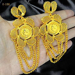 Цветок Серьги-гвоздики из сплава латуни и цинка, золотые, цветок, 102x44 мм