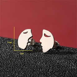 Нержавеющая Сталь Цвет Серьги-гвоздики из нержавеющей стали, не тускнеющие, абстрактное лицо, цвет нержавеющей стали, 11x6 мм