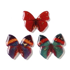 Mixed Color Trsnaprent Epoxy Resin Pendants, Butterfly Charms, with Glitter Powder & Gold Foil, Mixed Color, 27.5x29.5x2~2.5mm, Hole: 1.2mm
