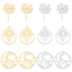 (52) Непрозрачная лаванда 12 шт 6 стиль 201 подвески из нержавеющей стали, Одуванчик и цветочное очарование, разноцветные, 31.5~43x26~32x1 мм, отверстие : 1.5~1.6 мм, 2 шт / стиль