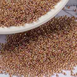 (RR275) Dark Peach Lined Crystal AB MIYUKI Round Rocailles Beads, Japanese Seed Beads, (RR275) Dark Peach Lined Crystal AB, 15/0, 1.5mm, Hole: 0.7mm, about 5555pcs/bottle, 10g/bottle