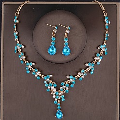 Индиколит Ожерелья из сплава со стразами в форме капли и серьги-гвоздики в комплекте, золотые, Indicolite, 450 мм