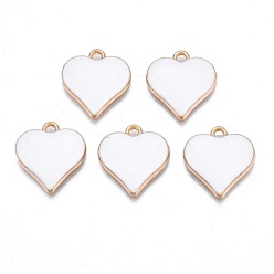 Белый Подвески из эмали и сплава, без кадмия, без никеля и без свинца, золотой свет, сердце, белые, 17x16x3 мм, отверстие : 1.6 мм