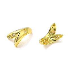 Золотой Покрытие стойки латунные микропаве колпачки для бусин из кубического циркония, без кадмия и без свинца, долговечный, Petaline, золотые, 8.5x5.5x6 мм, отверстие : 1 мм