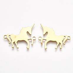 Золотой 201 соединительные звенья нержавеющие, лазерная резка, единорог, золотые, 20x23x1 мм, отверстие : 1.5 мм