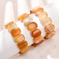 Goldenrod Oval Natural Banded Agate(Dyed & Heated) Beaded Stretch Bracelets for Women Men, Goldenrod, Inner Diameter: 2.40 inch(6.1cm)