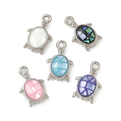 Платина Подвески из латуни и ракушек с покрытием стойки, черепаховые чары, с эмалью, долговечный, без кадмия и без свинца, платина, 12x7x3.5 мм, отверстие : 1.1 мм