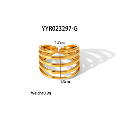 Настоящее золото 18K Геометрические 304 открытые манжетные кольца из нержавеющей стали с неровной формой, высококачественные, реальный 18 k позолоченный, внутренний диаметр: 17 мм