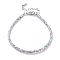 Pink Изготовление плетеных браслетов из полиэфирного шнура, с карабинами-карабинами из нержавеющей стали, латунная фурнитура, долговечный, розовые, 7-3/8 дюйм (18.8 см)