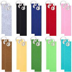 Mixed Color 30Pcs 10 Colors Non-Woven Fabric Keychains, Rectangle, with Alloy Split Key Ring, Platinum, Mixed Color, 152mm, 3pcs/color