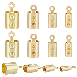 Настоящее золото 18K 120шт. 4 размер 304 нержавеющая сталь, складные обжимные концы, загибаем концы шнура, колонка, реальный 18 k позолоченный, 9.5~12x4~6.5x2.5~6.5 мм, отверстие : 1~1.4 мм, внутренний диаметр: 3~6 мм, 30шт / размер