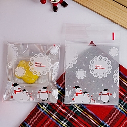 Snowman OPP Plastic Bag, Christmas Theme, Bakeware Accessoires, for Mini Cake, Cupcake, Cookie Packing, Snowman Pattern, 100x100mm, Unilateral Thickness: 4 Mil, about 100pcs/bag