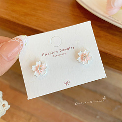 Серебро Цветок сплава эмали серьги стержня, с кристально горный хрусталь, серебряные, 25x15 мм