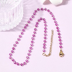 Орхидея 304 Ожерелье из нержавеющей стали с гранеными стеклянными бусинами-ронделями, цепочка ручной работы с камнями-талисманами, символизирующими месяц рождения, для женщин., ионное покрытие (ip), золотые, сиреневые, 14.96 дюйм (38 см)