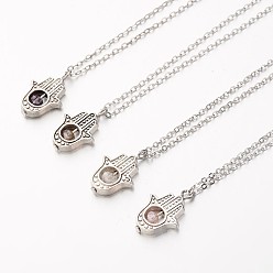 Mixed Color Tibetan Style Alloy Pendant Necklaces, with Glass Beads, Brass Cable Chains, Hamsa Hand/Hand of Fatima/Hand of Miriam, Mixed Color, 17.72 inch