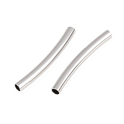 Real Platinum Plated SHEGRACE Brass Tube Beads, Curved Tube, Cadmium Free & Nickel Free & Lead Free, Real Platinum Plated, 14.5x1.5mm, Hole: 1.2mm