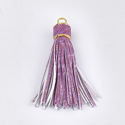 Medium Orchid PU Leather Tassel Big Pendants Decorations, Imitation Snake Skin, with Alloy Findings, Golden, Medium Orchid, 93~97x17.5~18mm, Hole: 6mm