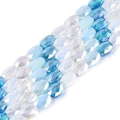 Светло-Голубой Нити из гальванически покрытых искусственным нефритом и непрозрачных и прозрачных стеклянных бусин, смешанный стиль, овальные, с покрытием AB цвета, граненые, Небесно-голубой, 8x6x3.5~4 мм, отверстие : 1~1.2 мм, около 44~52 шт / нитка, 13.98~16.93 дюйм (35.5~43 см)