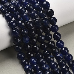 Темно-Синий Натуральный белый нефритовый шарик нити, окрашенные, граненые, круглые, темно-синий, 10~11 мм, отверстие : 1 мм, около 37~39 шт / нитка, 14.37~14.57 дюйм