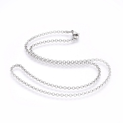 Stainless Steel Color 201 Stainless Steel Rolo Chain Necklaces, with 201 Stainless Steel Beads and Clasps, Stainless Steel Color, 17.7 inch(45cm), 2.5mm