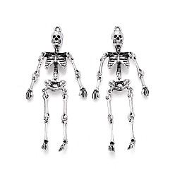 Античное Серебро Тибетский сплав стиля большие кулоны, череп прелести, античное серебро, 70x16x5 мм, отверстие : 1.4~1.7 мм