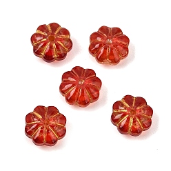 FireBrick Baking Paint and Golden Metal Enlaced Glass Beads, Flower, FireBrick, 9.5x5mm, Hole: 1.2mm
