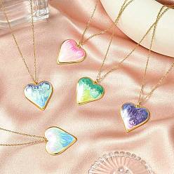 (52) Непрозрачная лаванда 304 ожерелья из нержавеющей стали с подвеской в виде сердца и эмалированным кабелем, золотые, разноцветные, 15.87 дюйм (40.3 см)