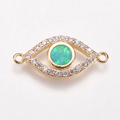 Зеленый Латунные микро проложить кубических ссылки циркония, с синтетическим опалом, глаз, золотые, зелёные, 9x20x3 мм, отверстие : 1 мм
