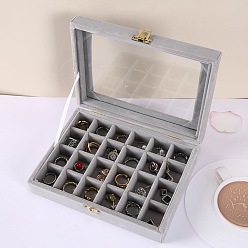 Светло-серый Бархат с деревянной коробкой для ювелирных изделий, для перстней, хранение серег, прямоугольные, светло-серый, 20x15x4.5 см