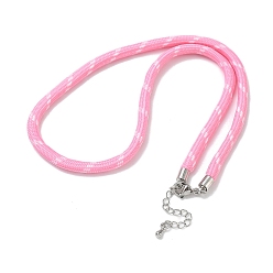 Pink Ployester Core-Wrapped Round Cord Necklace Making, with Brass Finding, Platinum, Pink, 17.72x0.18 inch(45x0.45cm)